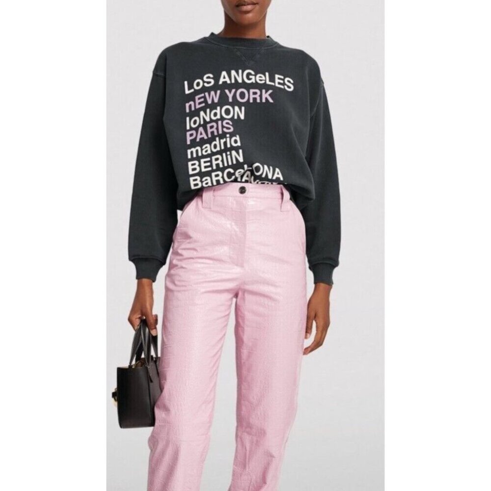 anine bing city love slogan print cotton jersey sweatshirt XS